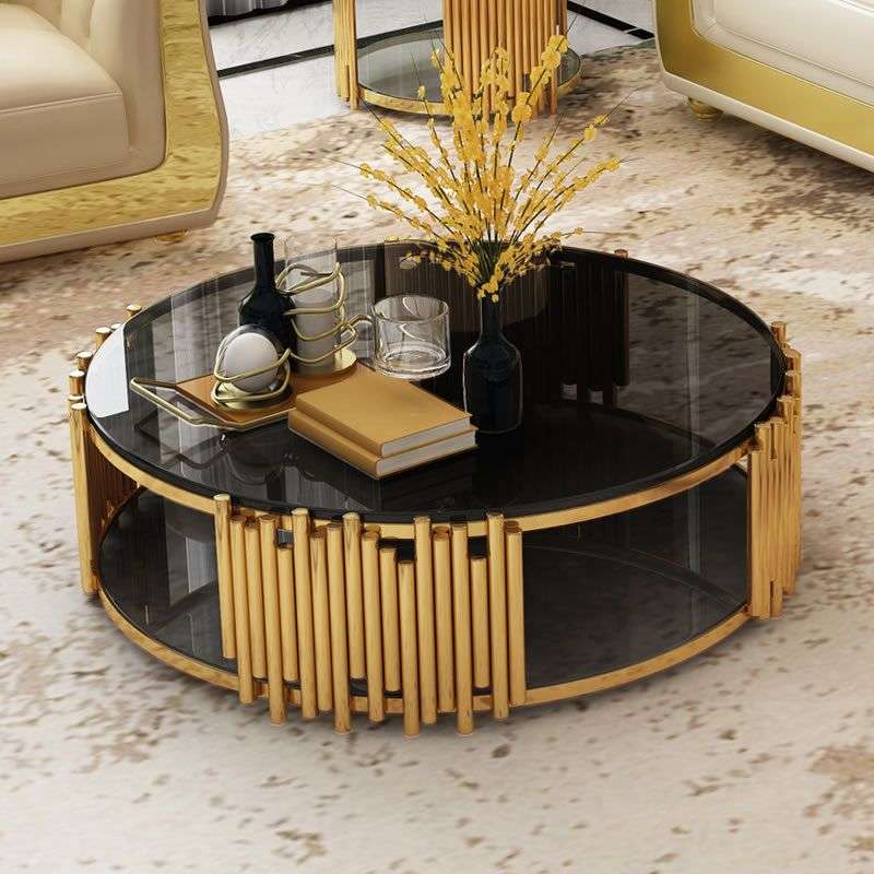 1 Meter Black Tempered Glass Top Modern Luxury Stainless Steel Coffee Table