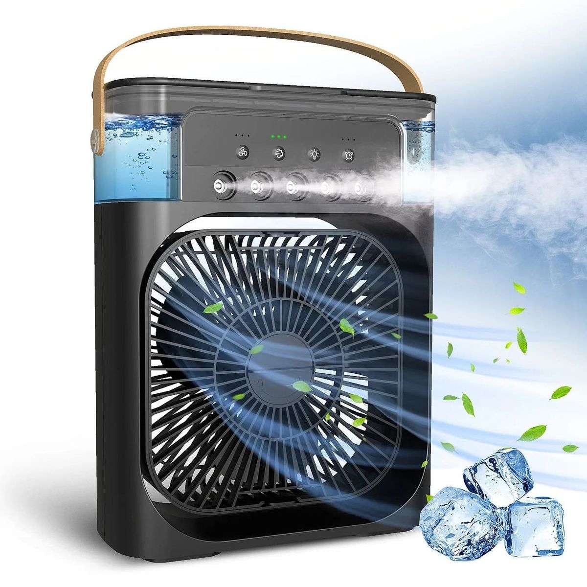 Fan Evaporative Air Cooler with 7 Colors LED Light Strip Spray - Black