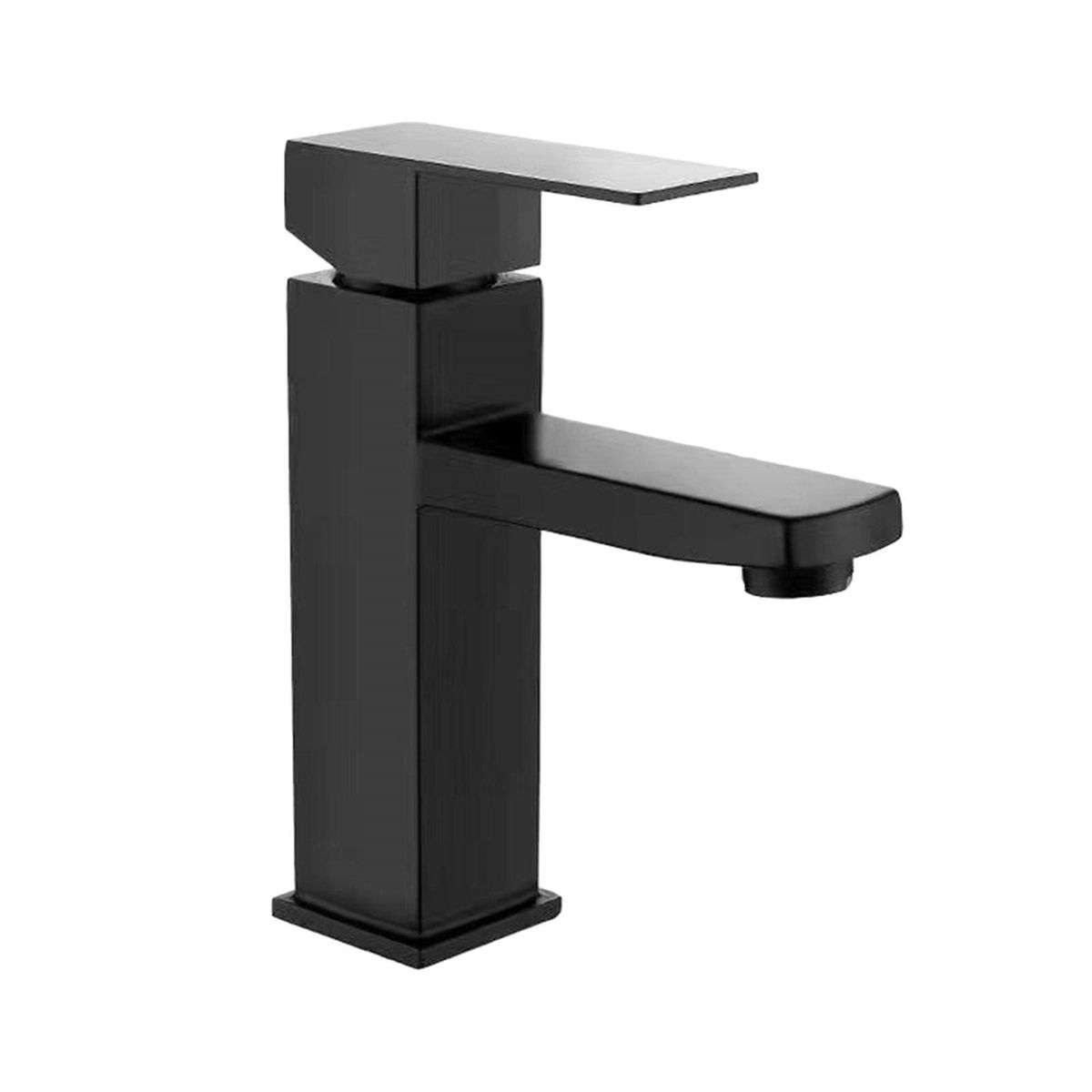 Jack Brown Square Bathroom Basin Mixer Tap With Hose - Matt Black