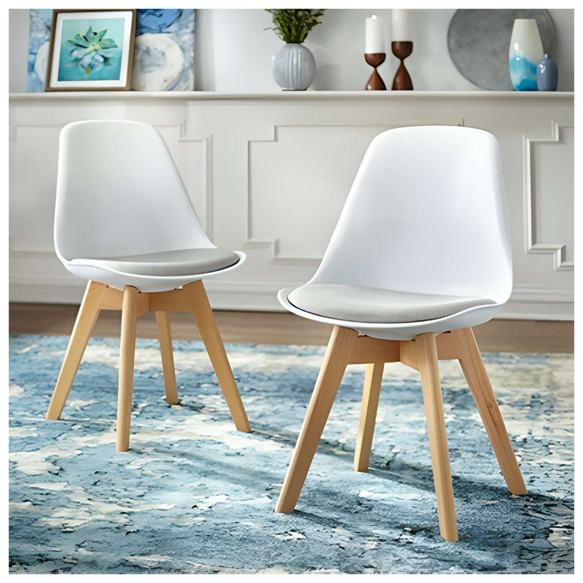 Set Of 6 Multi-Function Modern Plastic Dining Chair with Wooden Legs