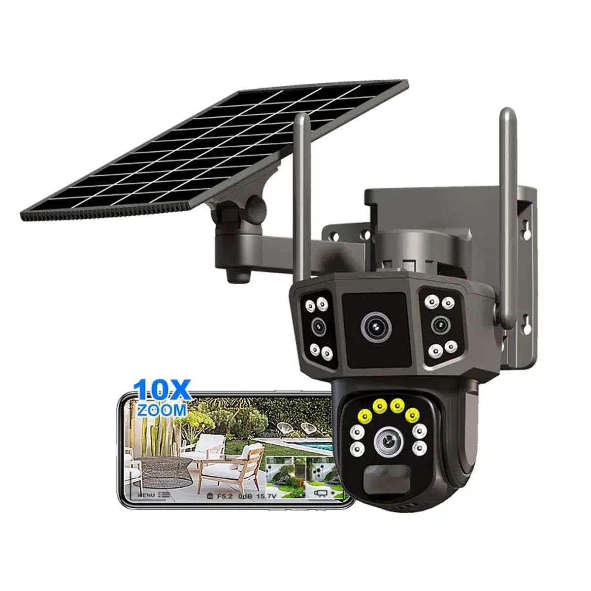 Solar 4MP 4K 3 Angle Sim operated 4G Security Camera