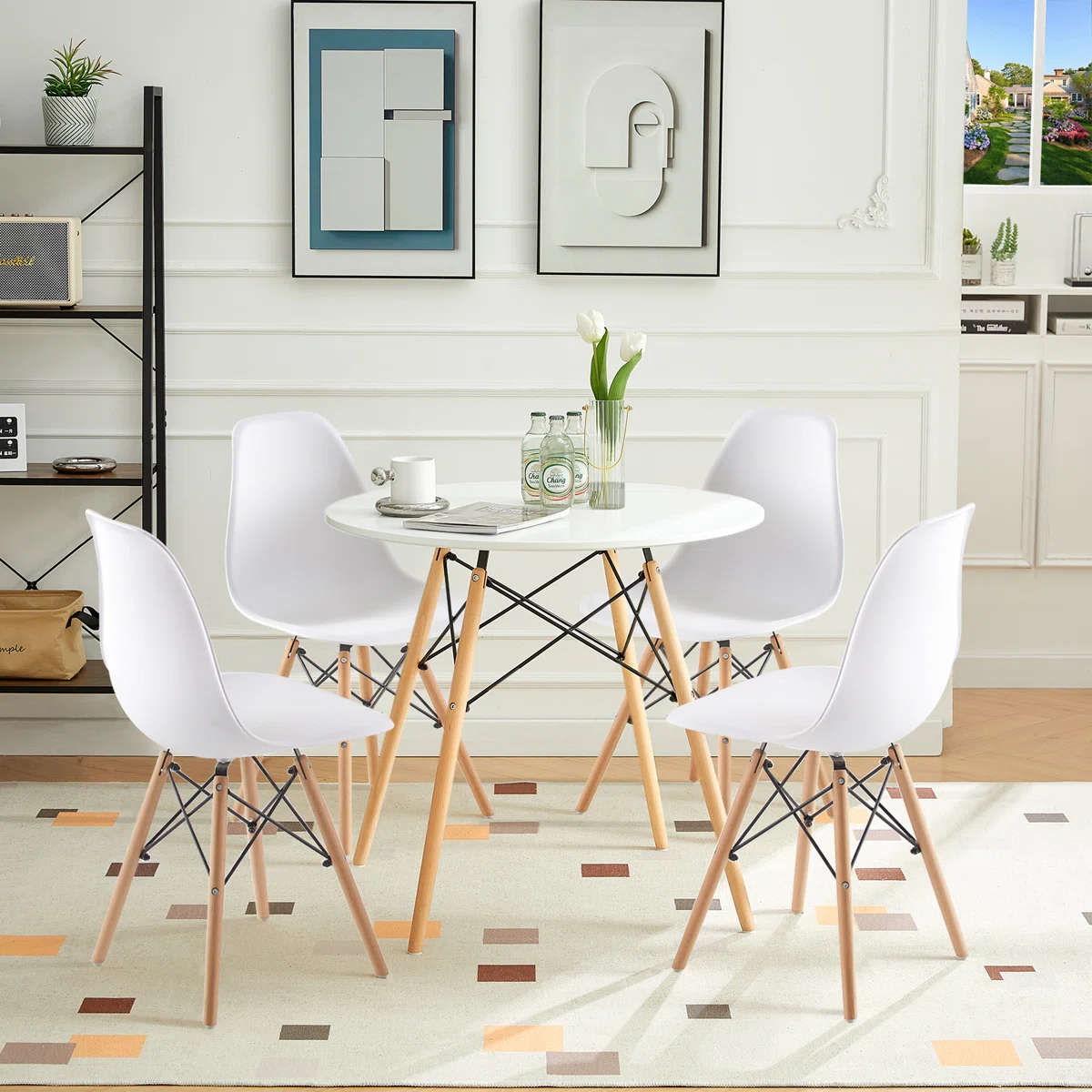 Modern Round Dining Table Set - 5 Piece - White