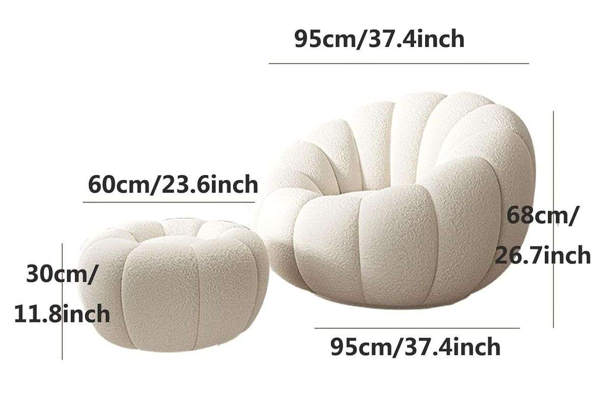 Modern Velvet pumpkin chair with matching ottoman-Grey, Orange or White