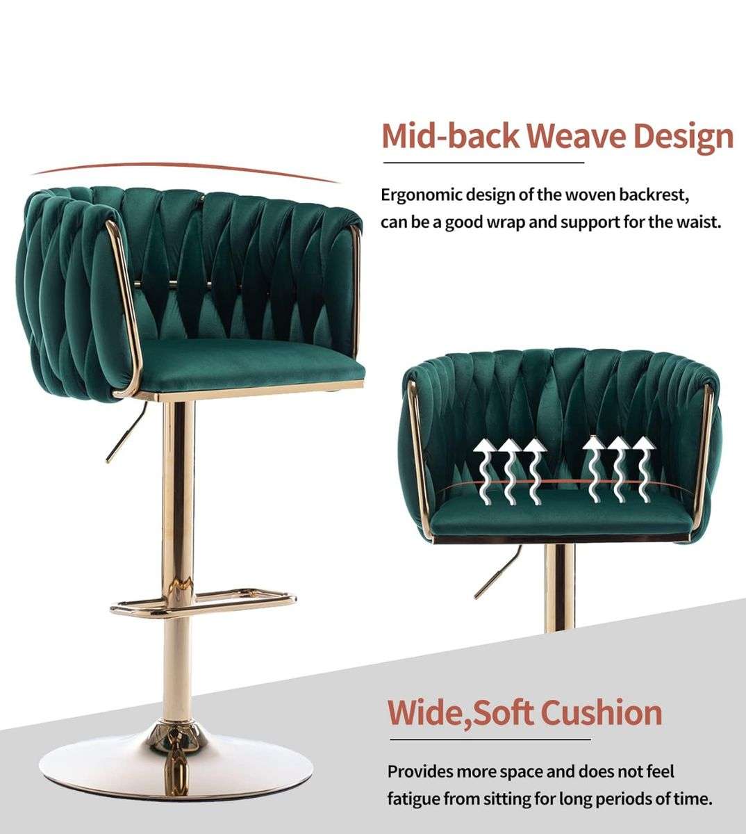 Velvet Woven Bar Stool - Green