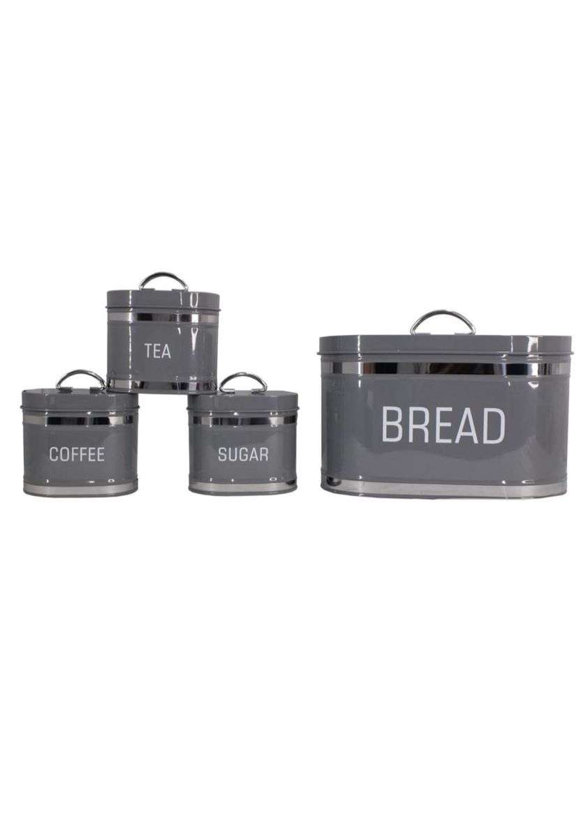 4-Piece Retro Bread Bin and Canister Set - Grey