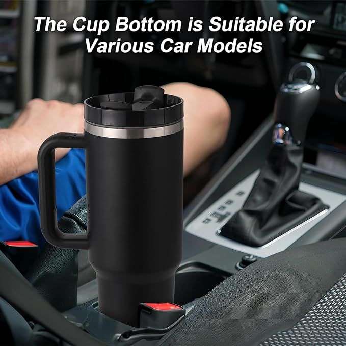 Double Wall Travel Mug Stainless Steel Vacuum Flask with Straw Hot/Cold - Black