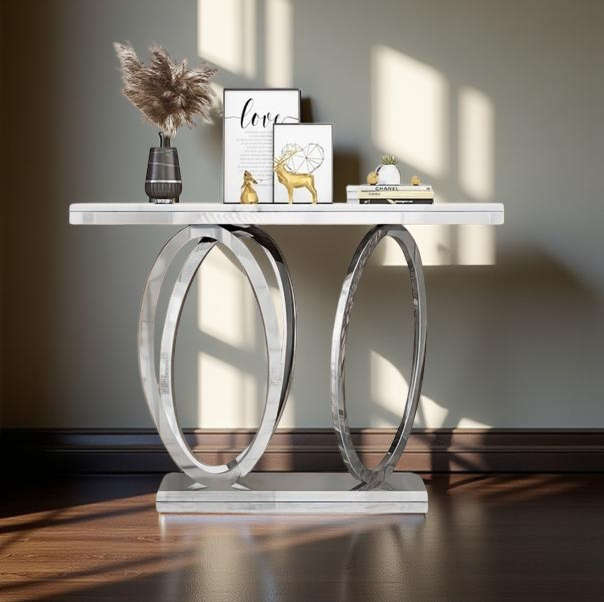Elegant Marble Top Console Server Table with Oval Bottom