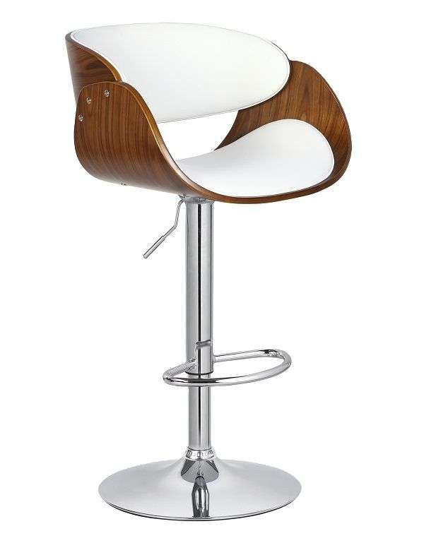 Adjustable Wooden cutout barstool with faux leather - White - 2 Pack
