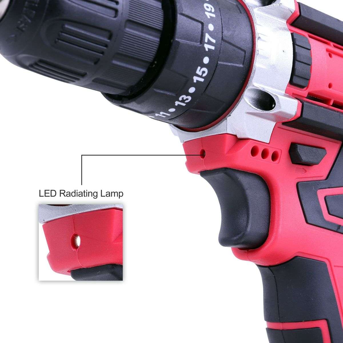 26 Pieces Wireless Red Drill Set With 2 Lithium Battery Packs, Case & Gloves