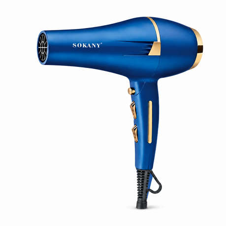 High-Airflow Ionic Hair Dryer with 6 Settings & 2 Nozzles, Blue/Gold
