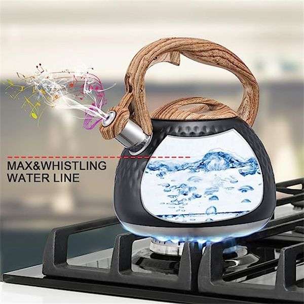 Stainless steel wood pattern handle loud whistling kettle 3L