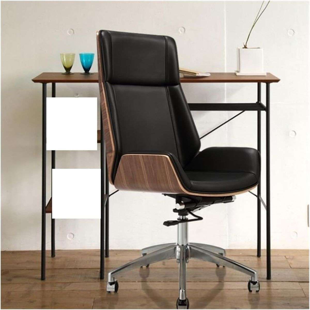 Office Chairs - Executive Brown Wooden Base Microfiber Leather Top - Black Colour