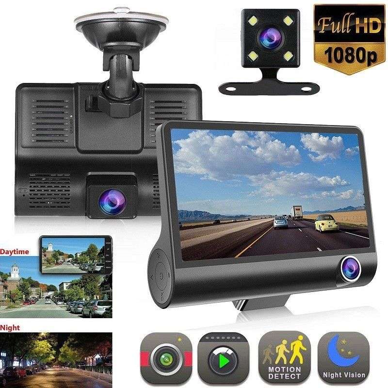 WDR3 Dash Camera with 3 Cameras Full HD with Dual Lens, 4 Inch LCD Screen