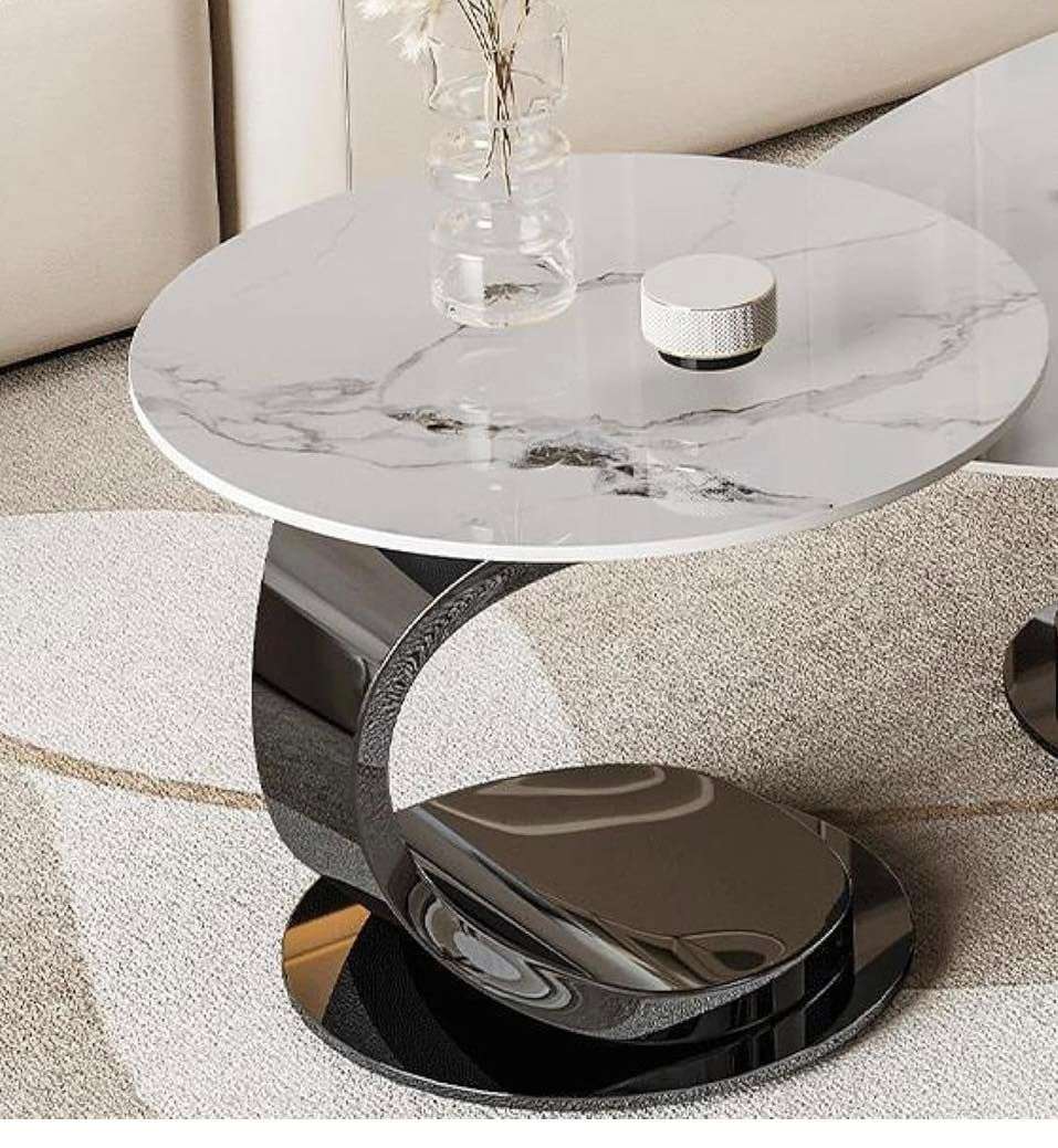 Modern Light Luxury Black Stainless Steel Marble Side Table