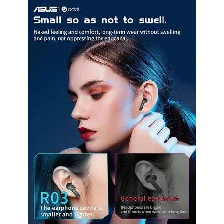ASUS Adol - Wireless Touch Control Earbuds With Sound Isolation - Black