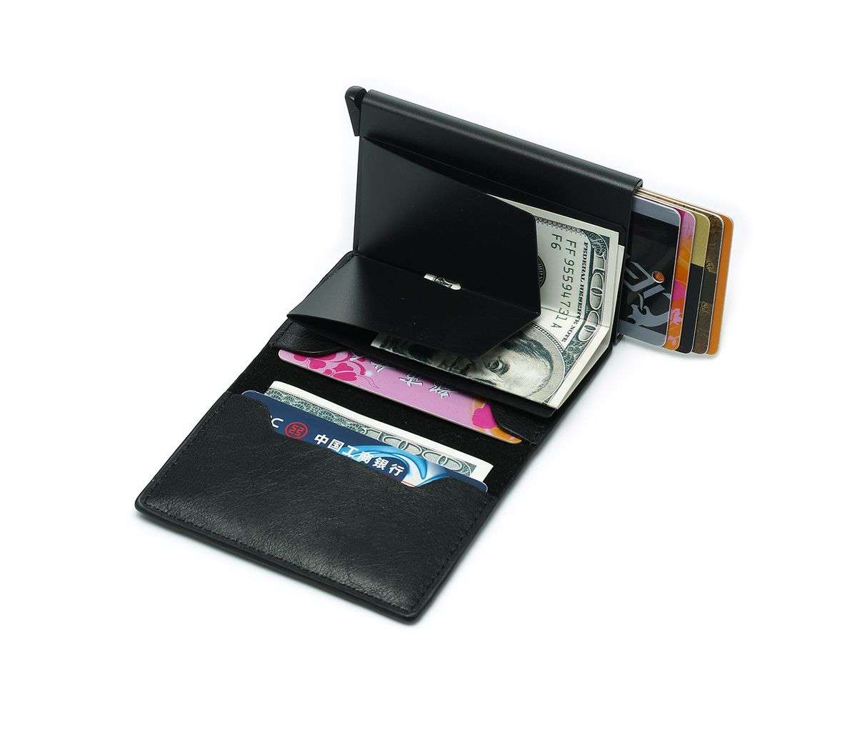 Premium Quality Pop Up Credit Card Holder Wallet RFID Blocking - Red Embossed