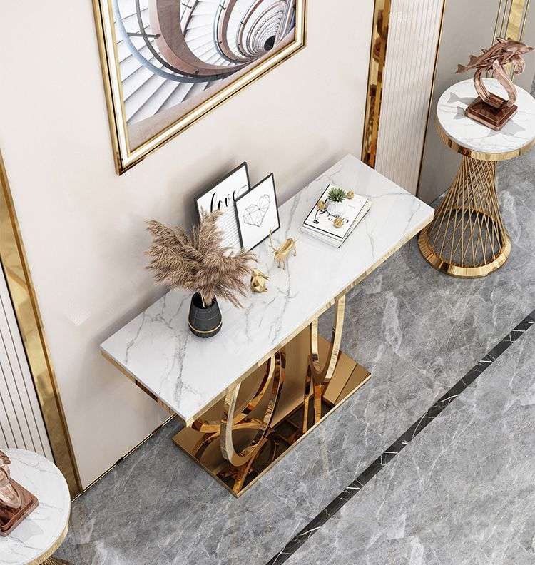 Elegant Marble Top Console Server Table with Oval Bottom