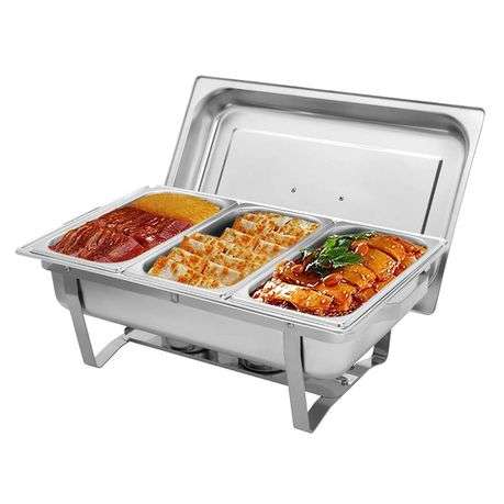 High Quality Stainless Steel Food Warming Triple Pan Chafing Dish - 9 Ltr (PLEASE READ DESCRIPTION)