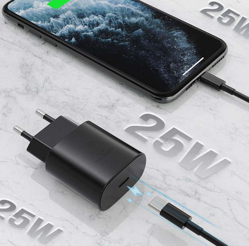 Super Fast Charging Wall Charger (PD 25W - USB C) & Type C to Type C Cable