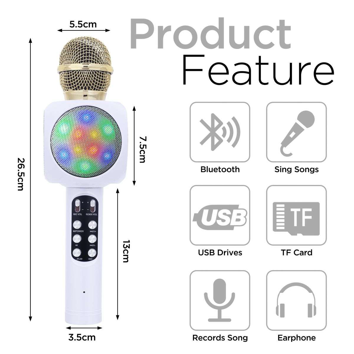 Karaoke Bluetooth Microphone Wireless Bluetooth Karaoke Microphone - White