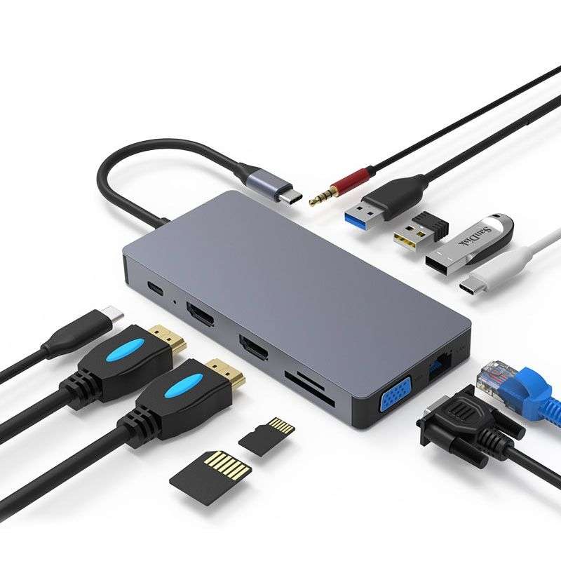 12 IN 1 USB C HUB Type-c To Dual HDMI-compatible Display Docking Station