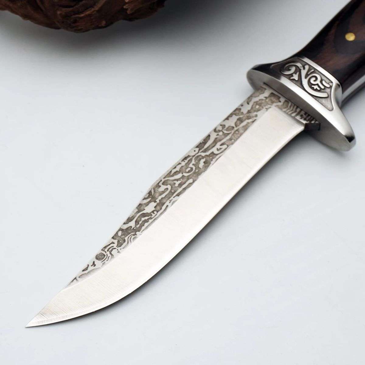 Simulated Damascus Blade Knife With Leather Sheath AC1206