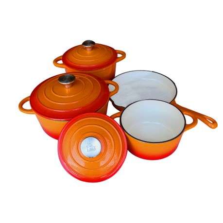 LMA 7 Piece Cast Iron Dutch Oven Cookware Set - Orange (PLEASE READ DESCRIPTION)