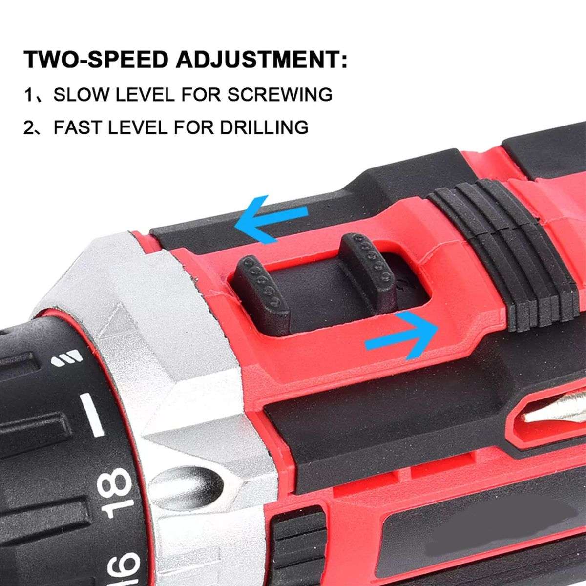 26 Pieces Wireless Red Drill Set With 2 Lithium Battery Packs, Case & Gloves