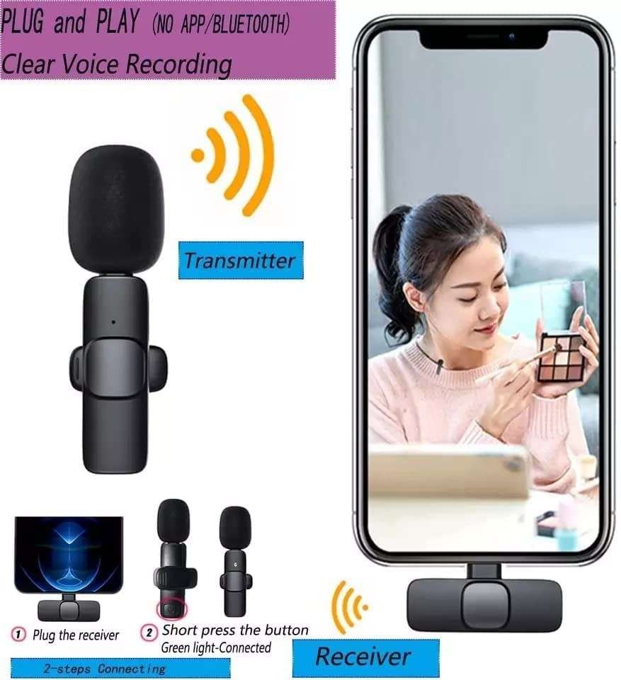 K9 Wireless Dual Lavalier Microphone Portable Audio Video Recording