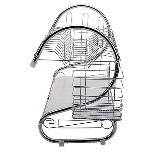 2 Layer Steel Tableware & Dish Rack with Cups and Cutlery Holders