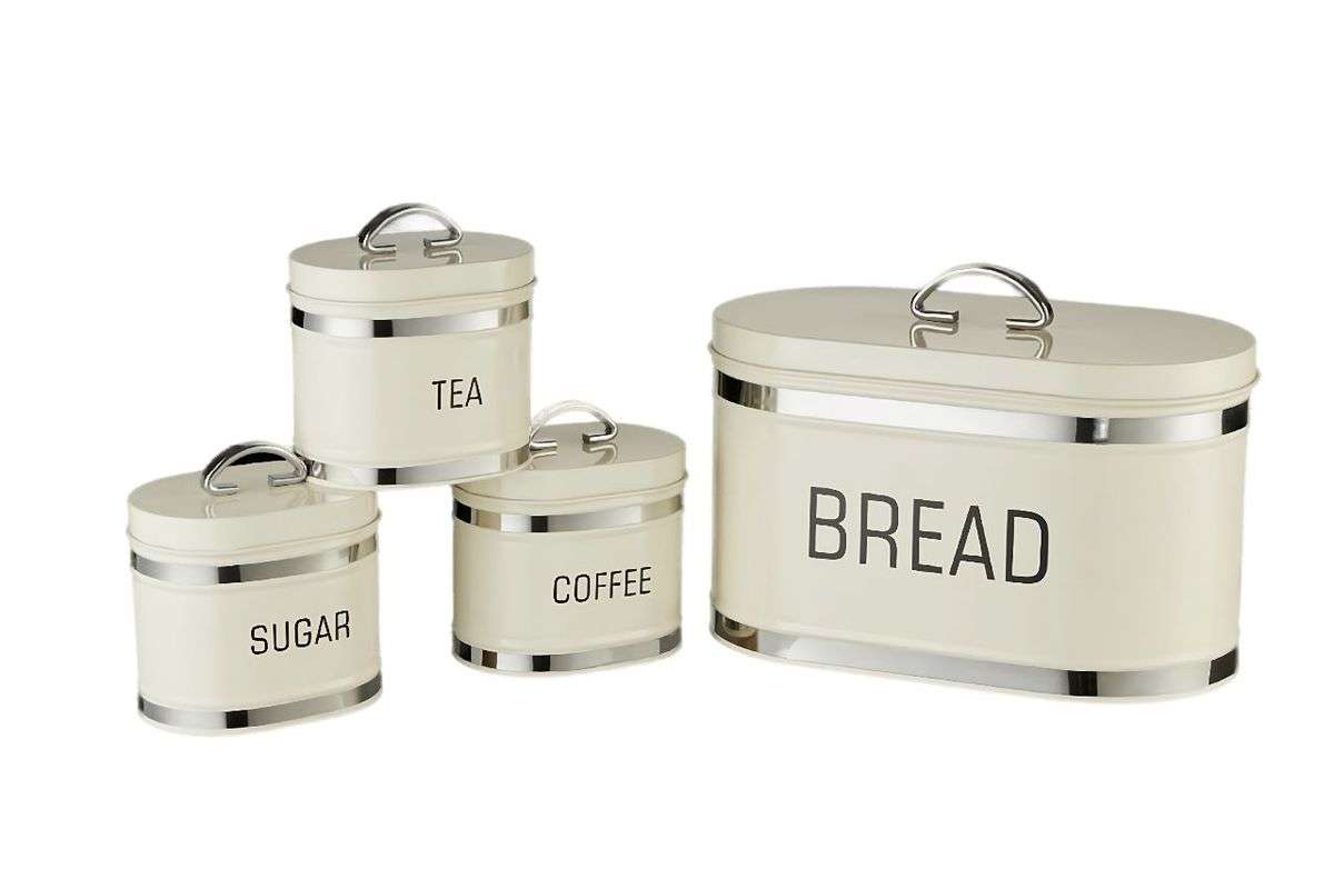 4-Piece Retro Bread Bin and Canister Set - Cream