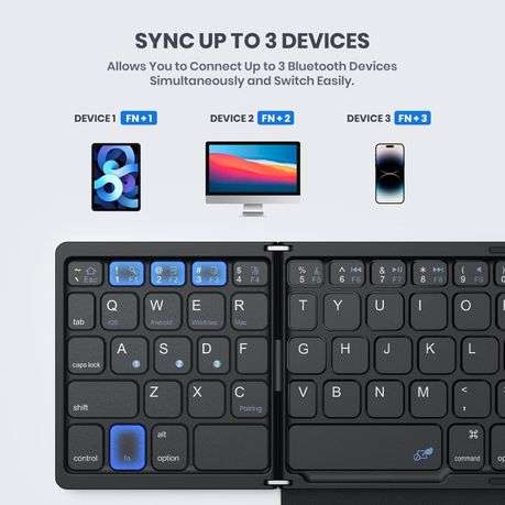 Foldable Bluetooth, Rechargeable Tri-Folding Ultra Slim Travel Keyboard