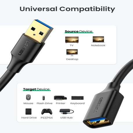 Ugreen - USB 3.0 Extension Cable  Male to Female, 5Gbps Data Transfer - 1m - Ugreen - USB 3.0 ...