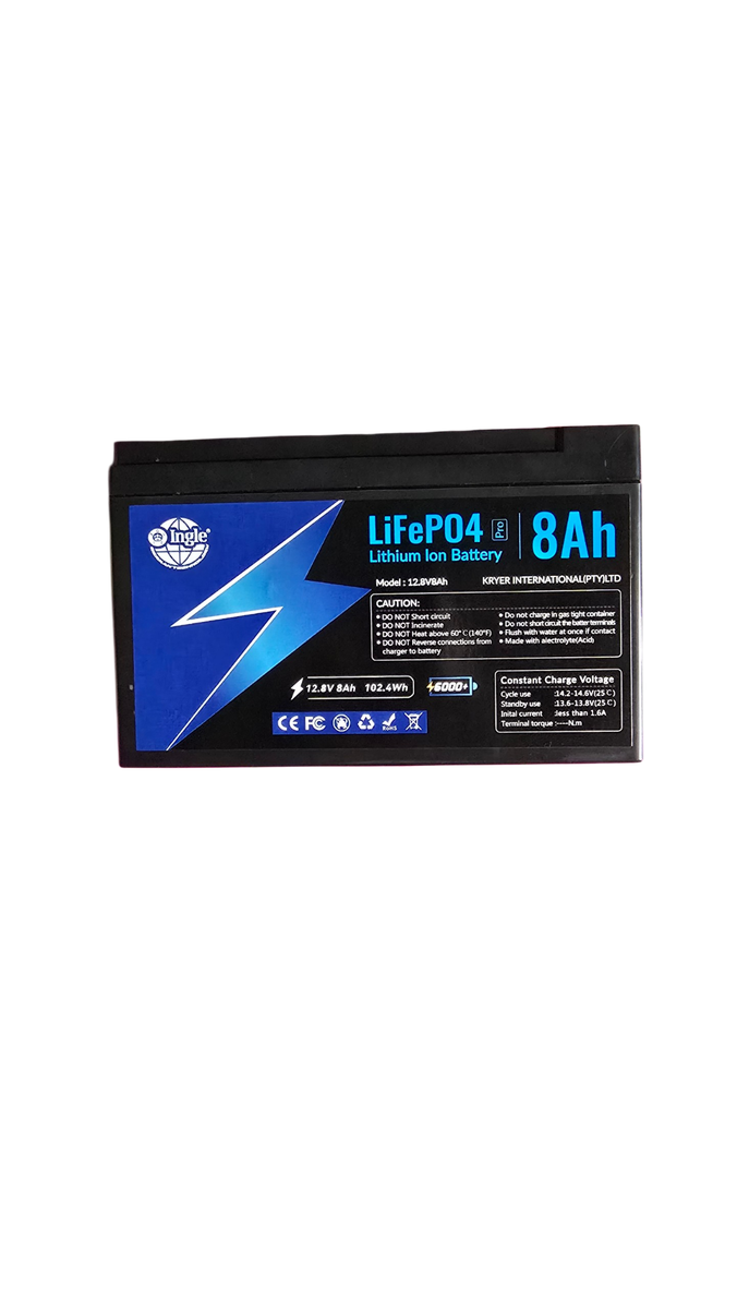 Ingle 12.8V 8Ah LiFePO4 Lithium Solar/UPS/Backup Battery - 2 Pack