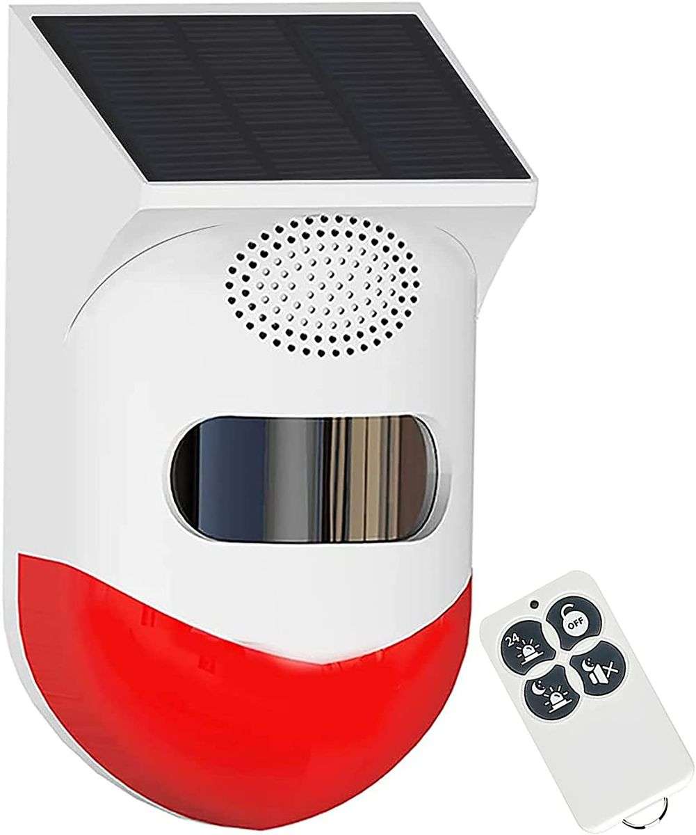 Advanced PIR Outdoor Solar Alarm with Remote Control-white