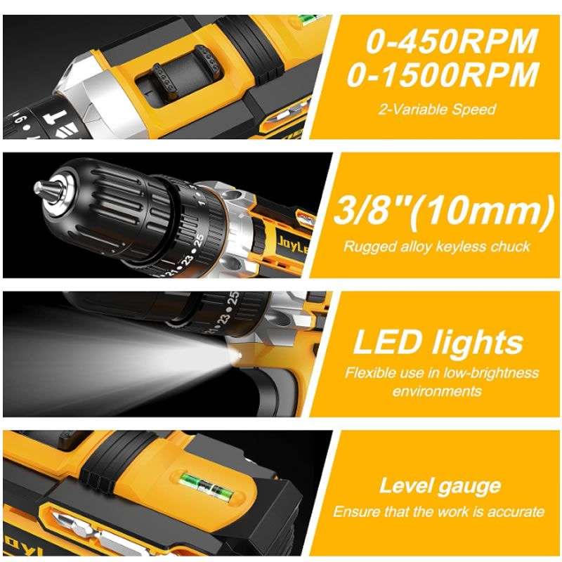 Cordless Electric Drill Set with 2 x 7500mAh Batteries