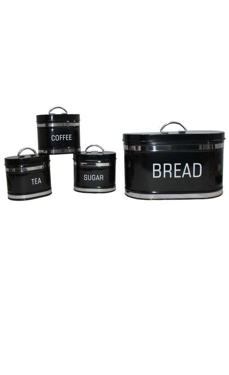 4-Piece Retro Bread Bin and Canister Set - Black