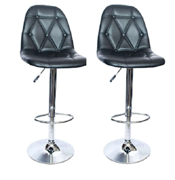 Buttoned Leather Bar Chair Stools  Set of 2 -Black