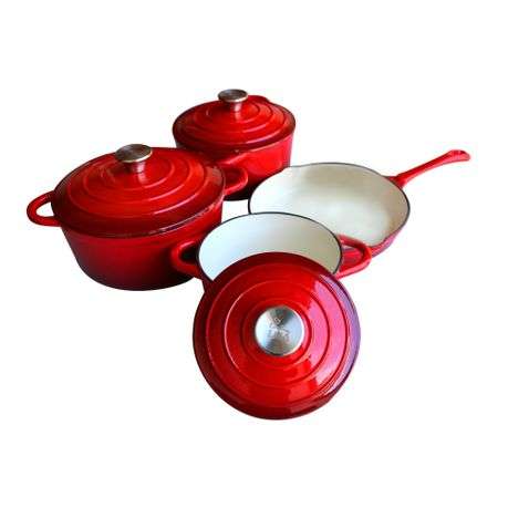 LMA 7 Piece Cast Iron Dutch Oven Cookware Set - Red (PLEASE READ DESCRIPTION)