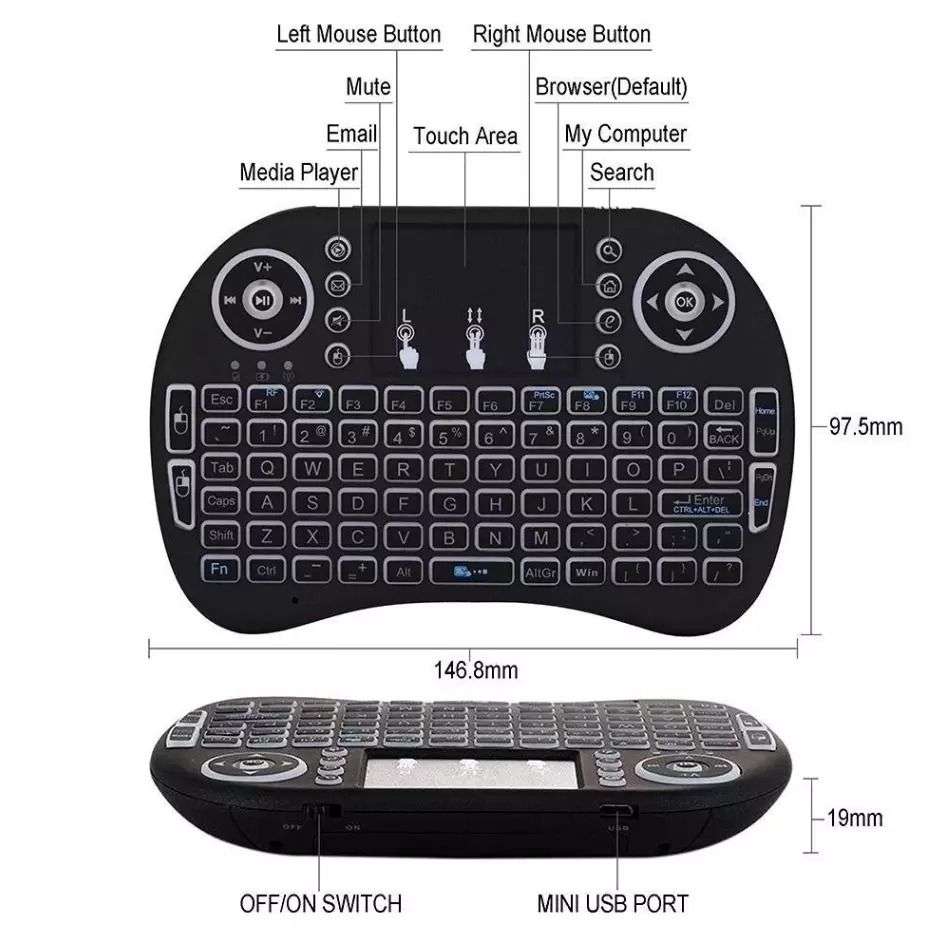 Mini RGB Backlit Wireless Keyboard Touchpad for PC TV Box Android