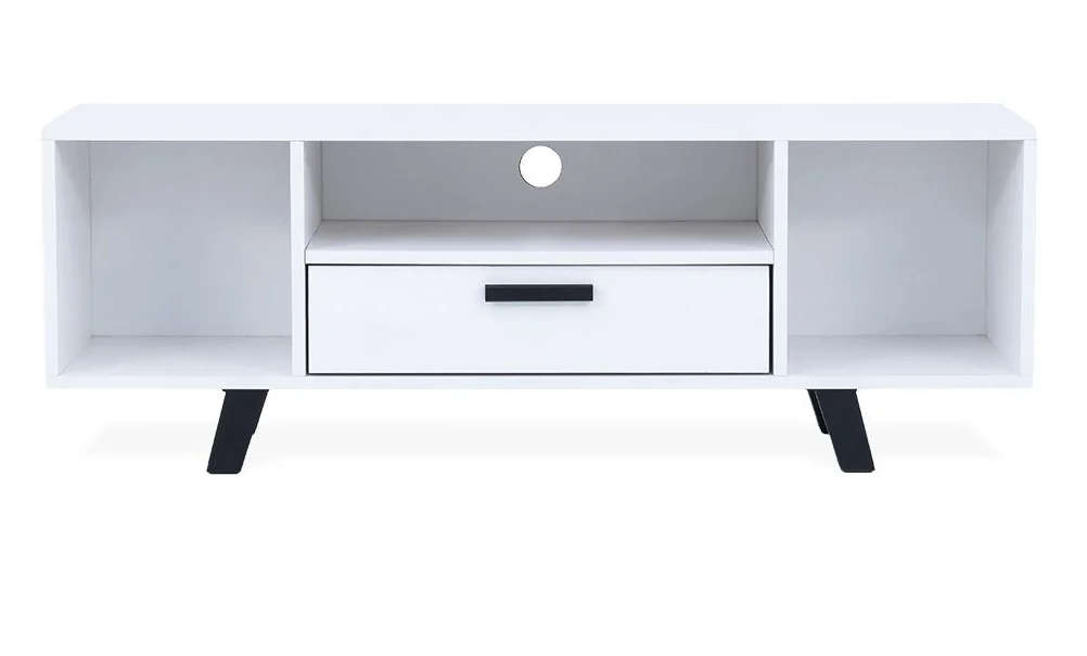 Modern TV Unit with Hinged Storage Door & Open Shelves - MDF Superwood -White