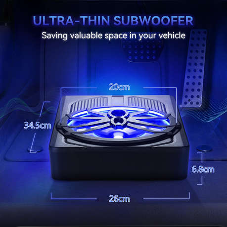 Underseat Car Subwoofer with Integrated Amplifier and Deep Bass