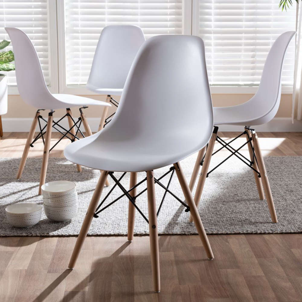 Wooden Leg Chair - Set Of 4- White (DISPLAY ITEM)