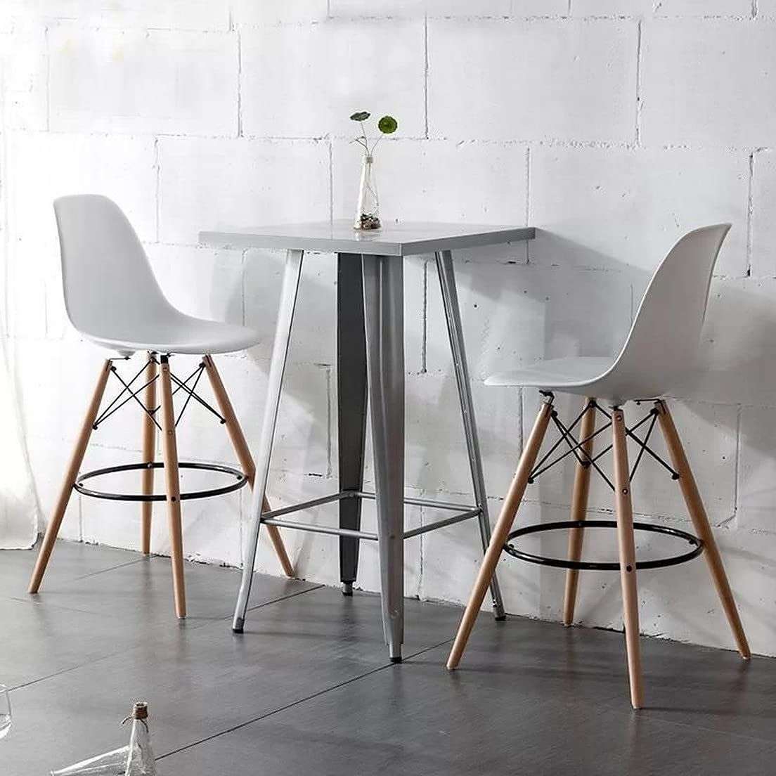 Bar / Kitchen Stools - Wooden Leg - Set of Two - White