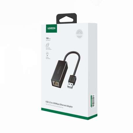 Ugreen - CR110 Ethernet Adapter | USB 2.0 to RJ45 - Black - Ugreen - CR110 Ethernet Adapter | USB...