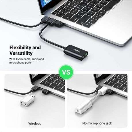 Ugreen - USB to 3.5mm External Stereo Sound Adapter - Black - Ugreen - USB to 3.5mm External Ster...