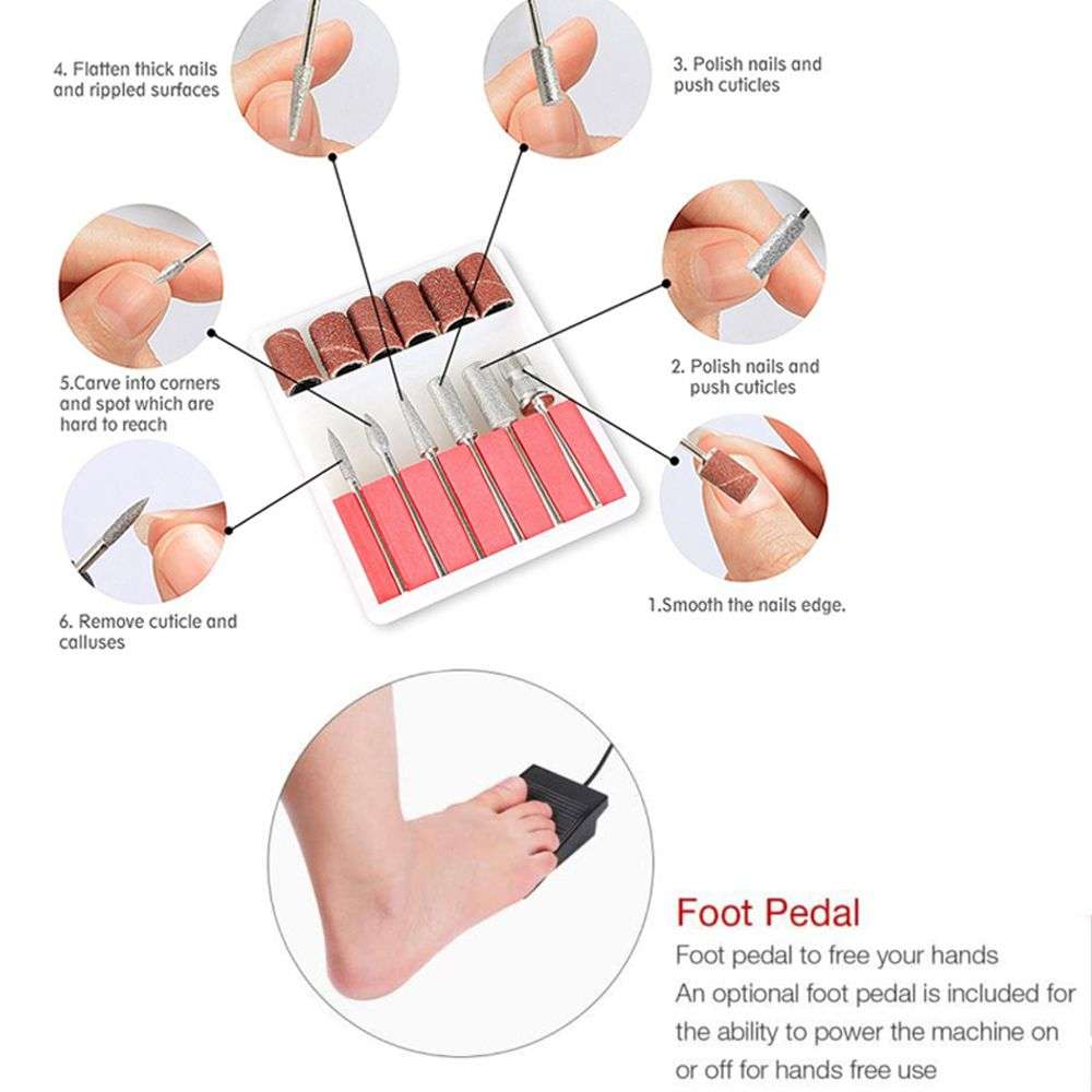 Professional Electric Manicure File Nail Drill Machine Kit Set - White