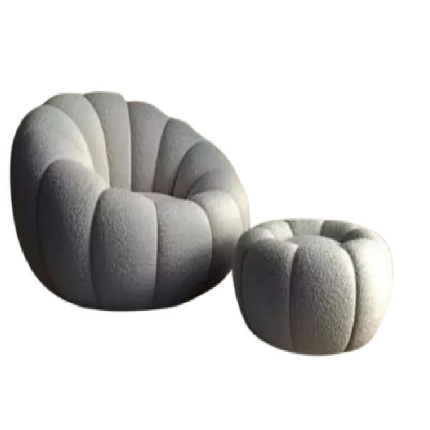 Modern Velvet pumpkin chair with matching ottoman-Grey, Orange or White