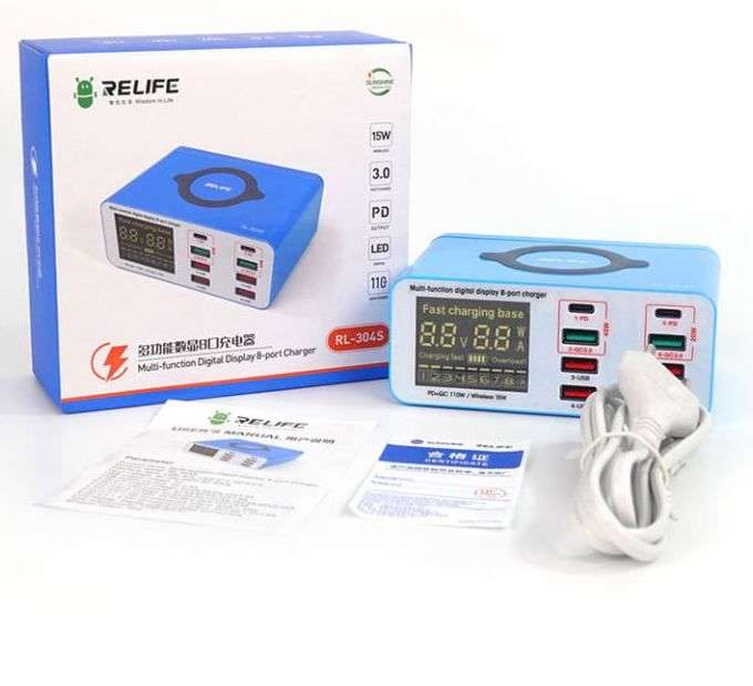 Relife RL-304S Multifunctional digital display 8 port charger + wireless