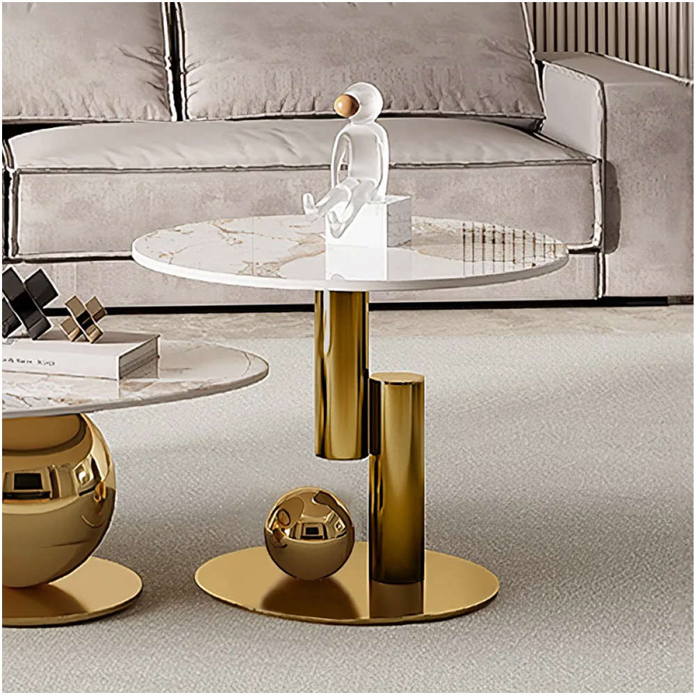 Round Sintered Stone Coffee Table with Metal Frame